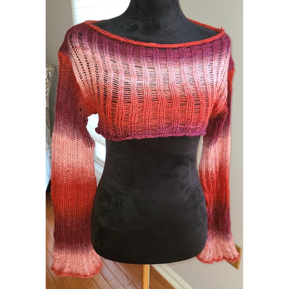 Urban Outfitter Crop Knit Sweater Bell Sleeve Open Knit Cottagecore Boho Sz S-P